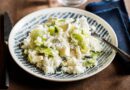 Risotto à la bûchette de chèvre affinée et aux poireaux